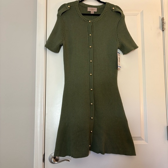 French Connection Women’s Olive Green Button-Front Knit Dress - Picture 13 of 14